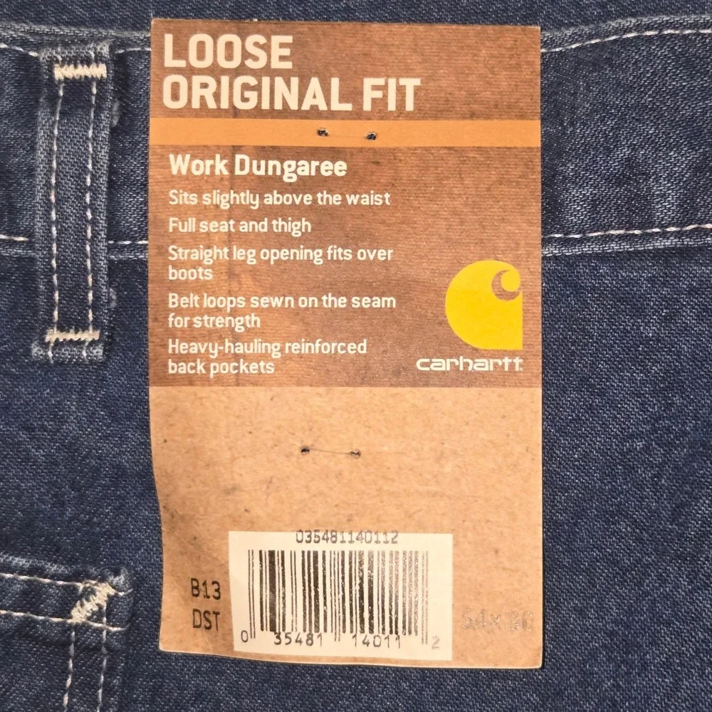 Carhartt B13 DST Mens Loose Original Fit Work Dungaree Jeans Dark Wash 54x30 NWT